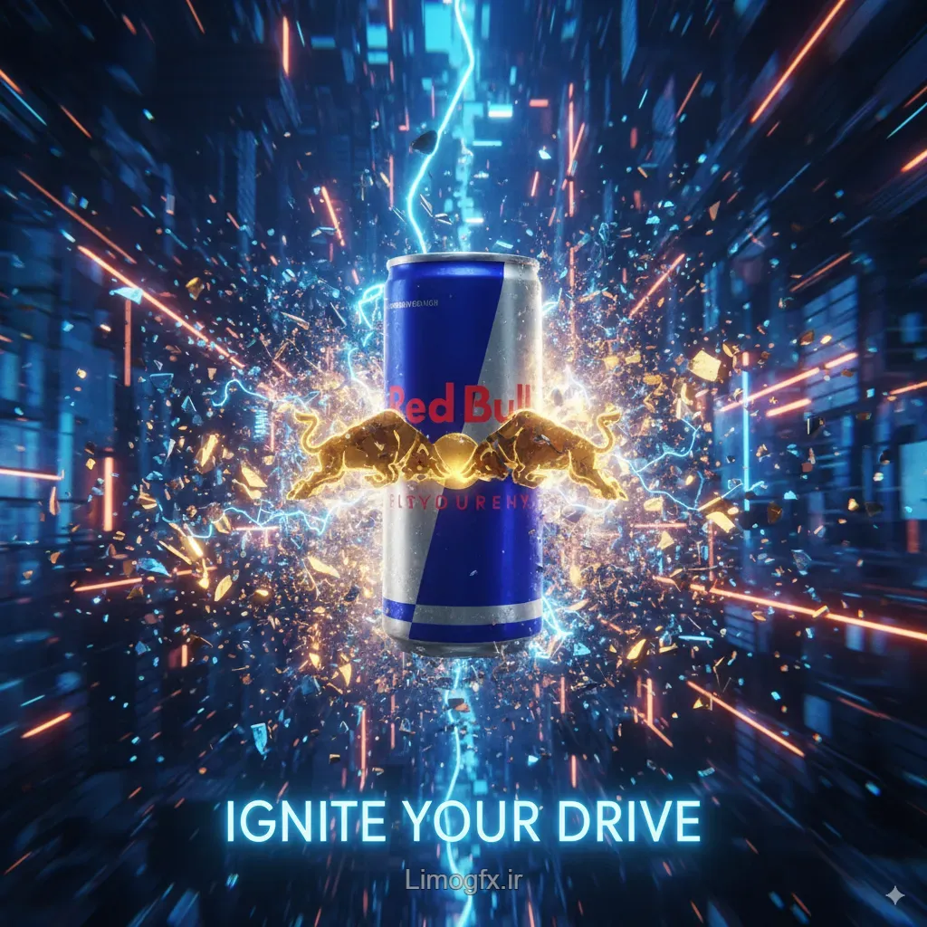 پرامپت تبلیغ سینمایی سه‌بعدی با صحنه انفجاری و حرکت فریز شده