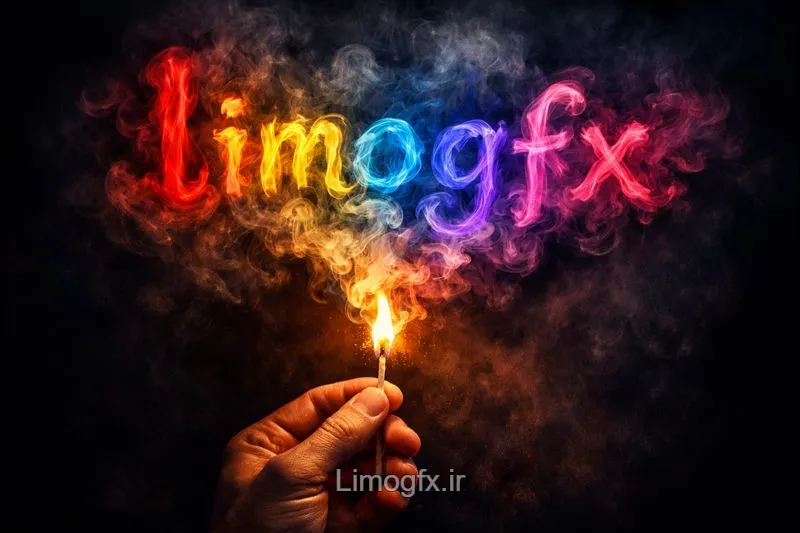 تایپوگرافی دود رنگی با کبریت روشن در پس‌زمینه تاریک