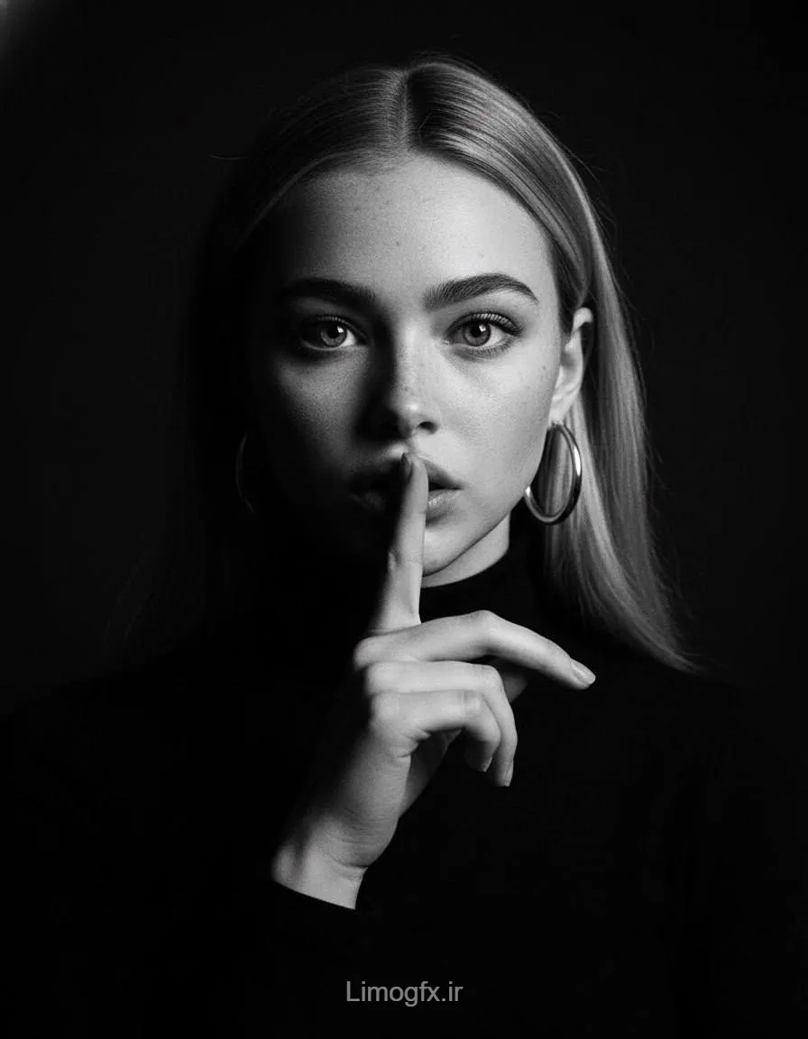 پرتره سیاه‌وسفید مرموز با ژست سکوت